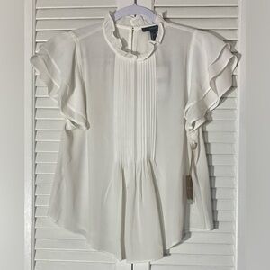 Forever 21 “Liverpool” Beige Blouse, Sz S, Pintuck Front, Slightly Sheer